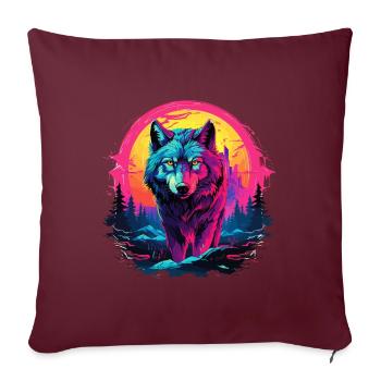 Wolf Wolfskopf Wölfe Wolfsrudel Natur Neon Bunt - Sofakissenbezug 45 x 45 cm - Burgunderrot - Vorne