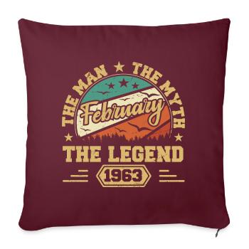 Cadeau d’anniversaire - né en février 1963 - Housse de coussin décorative 45 x 45 cm - bordeaux - Devant
