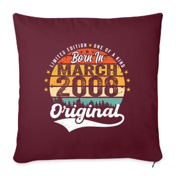 Mars 2008 Vintage Vintage Retro Anniversaire 2008 - Housse de coussin décorative 45 x 45 cm - bordeaux - Devant