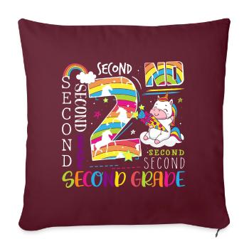 Licorne de 2e année - Housse de coussin décorative 45 x 45 cm - bordeaux - Devant