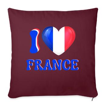 I love France Bleu Blanc Rouge Drapeau Cœur - Housse de coussin décorative 45 x 45 cm - bordeaux - Devant