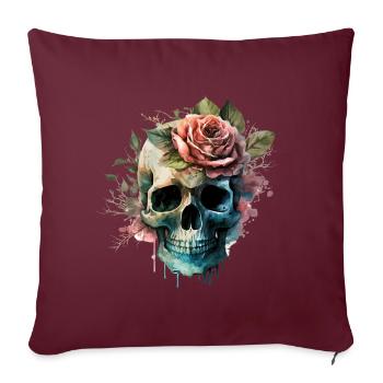 Crâne avec des fleurs - Skull Dia De Los Muertos - Housse de coussin décorative 45 x 45 cm - bordeaux - Devant