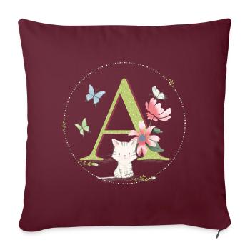 Anfangsbuchstabe A mit Katze - Sofakissenbezug 45 x 45 cm - Burgunderrot - Vorne