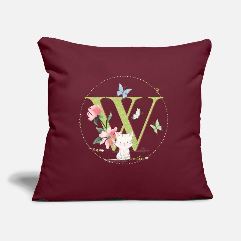 Lettre initiale W avec chat Housse de coussin décorative 45 x 45 cm