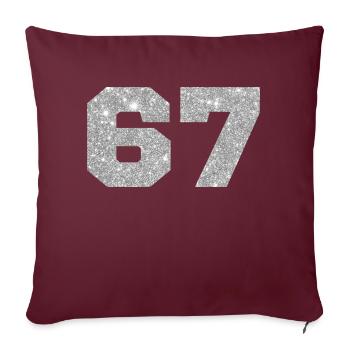 Numéro 67 paillettes argenté - 67e anniversaire - Housse de coussin décorative 45 x 45 cm - bordeaux - Devant