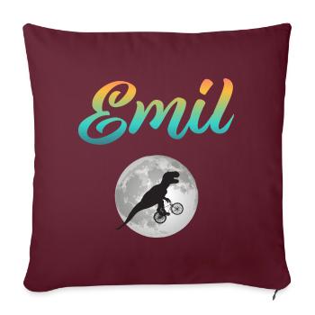 EMIL - Beau prénom de garçon avec dinosaure - Housse de coussin décorative 45 x 45 cm - bordeaux - Devant
