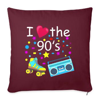 J'adore les années 90 - T-shirt rétro années 90 - Housse de coussin décorative 45 x 45 cm - bordeaux - Devant