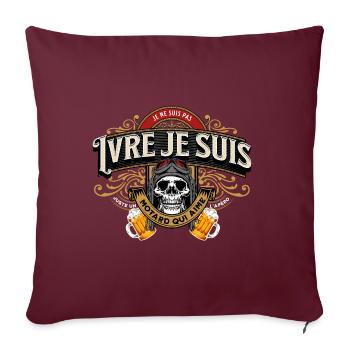 Humour bière apéro moto homme cadeau pour motard - Housse de coussin décorative 45 x 45 cm - bordeaux - Devant