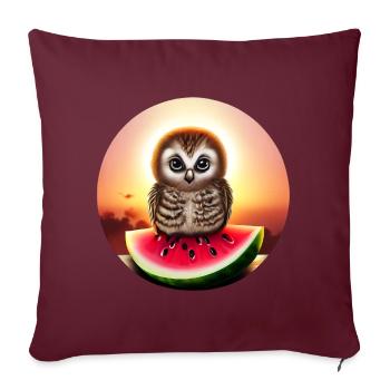 Hibou sur pastèque au coucher du soleil - Housse de coussin décorative 45 x 45 cm - bordeaux - Devant