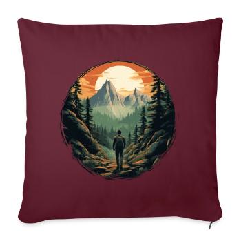 Aventure de trekking dans la nature de la forêt - Housse de coussin décorative 45 x 45 cm - bordeaux - Devant