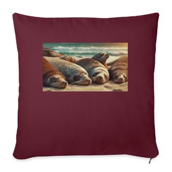 Animaux mignons se détendant - plage de sommeil des lions de mer - Housse de coussin décorative 45 x 45 cm - bordeaux - Devant