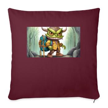 Monstre vert avec des cornes - jeune mignon petit - Housse de coussin décorative 45 x 45 cm - bordeaux - Devant