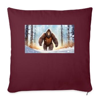 Sasquatch Bigfoot dans la forêt - jeune mignon - Housse de coussin décorative 45 x 45 cm - bordeaux - Devant