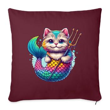 L’AVENTURE COLORÉE D’UN CHATON SIRÈNE, CHAT - Housse de coussin décorative 45 x 45 cm - bordeaux - Devant