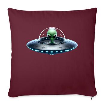 Grünes Alien im Raumschiff - Sofakissenbezug 45 x 45 cm - Burgunderrot - Vorne