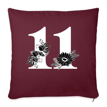Numéro 11 floral noir -11e anniversaire floral - Housse de coussin décorative 45 x 45 cm - bordeaux - Devant