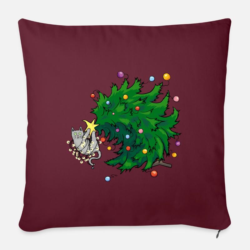 Katze und des Weihnachtsbaum - Sofakissenbezug 45 x 45 cm - Burgunderrot