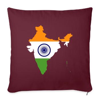 Carte idée cadeau drapeau Inde - Housse de coussin décorative 45 x 45 cm - bordeaux - Devant