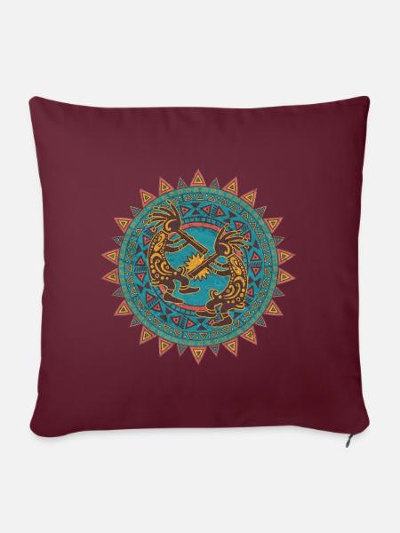Kokopelli Duo - Sun Ornaments 1 - Sofakissenbezug 45 x 45 cm - Burgunderrot