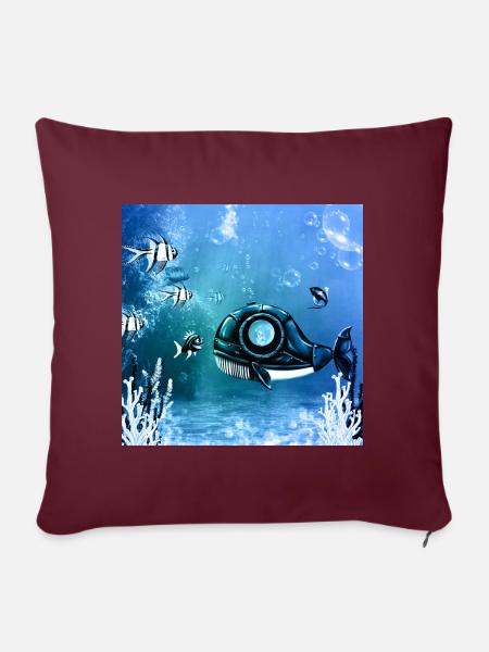 Unterwasserwelt mit Fantasiefischen. - Sofakissenbezug 45 x 45 cm - Burgunderrot