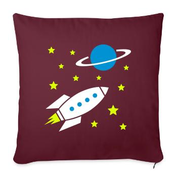 Raumschiff, Sterne und Planet mit Ring - Sofakissenbezug 45 x 45 cm - Burgunderrot - Vorne