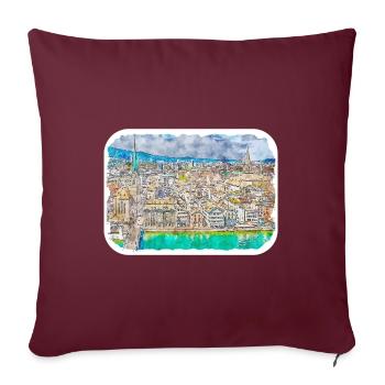 Zurich Suisse Aquarelle Esquisse Dessinée Paintin - Housse de coussin décorative 45 x 45 cm - bordeaux - Devant