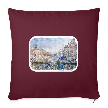 Amsterdam Pays-Bas Aquarelle Esquisse Dessinée Douleur - Housse de coussin décorative 45 x 45 cm - bordeaux - Devant