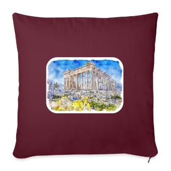 Athènes Grèce Aquarelle Esquisse Dessinée Peinture - Housse de coussin décorative 45 x 45 cm - bordeaux - Devant