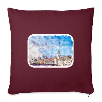 Zurich Suisse Aquarelle Esquisse Dessinée Paintin - Housse de coussin décorative 45 x 45 cm - bordeaux - Devant