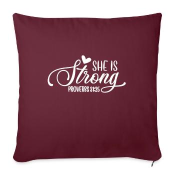 Christian Design She is Strong Proverbes 31 verset - Housse de coussin décorative 45 x 45 cm - bordeaux - Devant