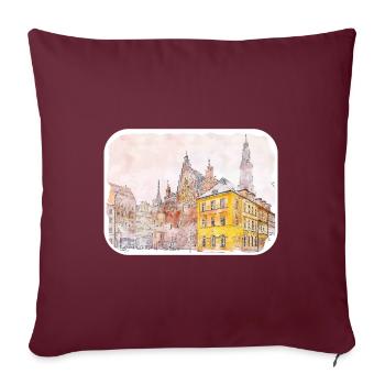 Wroclaw, Pologne, Croquis à l’aquarelle, Peinture dessinée - Housse de coussin décorative 45 x 45 cm - bordeaux - Devant