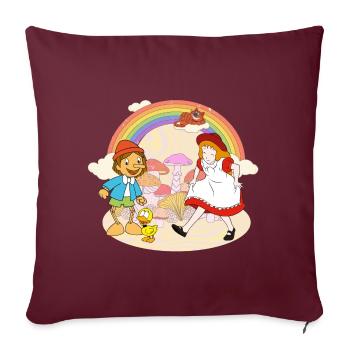 Alice Im Wunderland und Pinocchio Auf Abenteuer - Sofakissenbezug 45 x 45 cm - Burgunderrot - Vorne