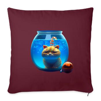 Chat de Noël dans un bocal à poissons - Housse de coussin décorative 45 x 45 cm - bordeaux - Devant