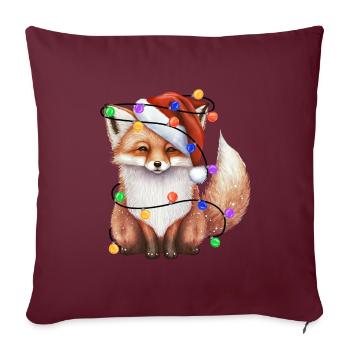 Fuchs mit Weihnachtmütze und Lichter - Sofakissenbezug 45 x 45 cm - Burgunderrot - Vorne