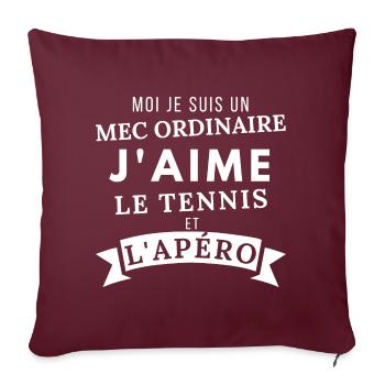 J'aime le tennis et l' apéro humour homme cadeau - Housse de coussin décorative 45 x 45 cm - bordeaux - Devant