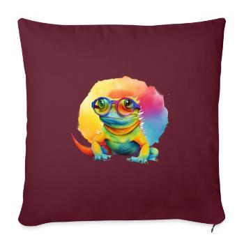 Bunte coole Echse Eidechse Gecko mit Sonnenbrille - Sofakissenbezug 45 x 45 cm - Burgunderrot - Vorne