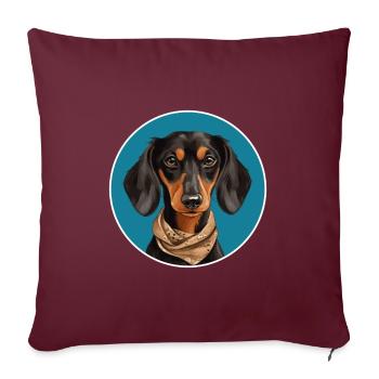 Cooler Dackel mit Halstuch für Hundefreunde - Sofakissenbezug 45 x 45 cm - Burgunderrot - Vorne