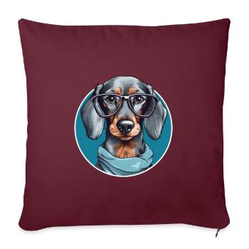 Cooler Dackel mit Brille und Halstuch Hund - Sofakissenbezug 45 x 45 cm - Burgunderrot - Vorne