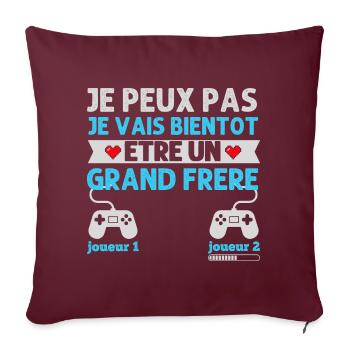 Grand frère futur grand frère humour gamer cadeau - Housse de coussin décorative 45 x 45 cm - bordeaux - Devant