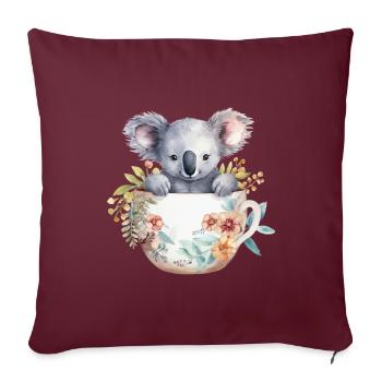 Niedlicher & süßer Koala mit Blumen in einer Tasse - Sofakissenbezug 45 x 45 cm - Burgunderrot - Vorne