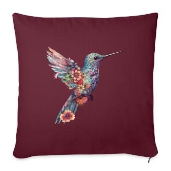 Niedlicher Kolibri Vogel mit Blumen - Sofakissenbezug 45 x 45 cm - Burgunderrot - Vorne
