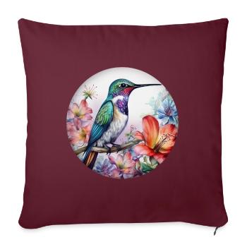Bel oiseau colibri avec des fleurs à motifs floraux - Housse de coussin décorative 45 x 45 cm - bordeaux - Devant