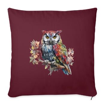 Hibou magique sur branche Aquarelle Oiseau animal coloré - Housse de coussin décorative 45 x 45 cm - bordeaux - Devant