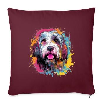 Bunter Bearded Collie - Sofakissenbezug 45 x 45 cm - Burgunderrot - Vorne