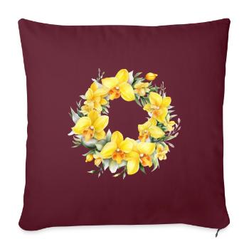 Pflanzen Blumenkranz Blüten Orchidee Gelb Hochzeit - Sofakissenbezug 45 x 45 cm - Burgunderrot - Vorne