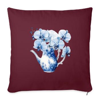 Pflanzen Blaue Blumen Blüten Orchidee Kanne - Sofakissenbezug 45 x 45 cm - Burgunderrot - Vorne