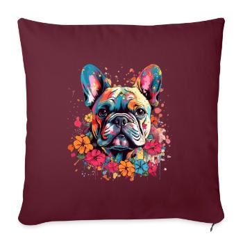 Bouledogue français coloré - Housse de coussin décorative 45 x 45 cm - bordeaux - Devant
