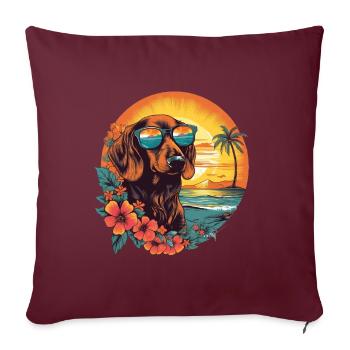 Teckel coloré avec des lunettes de soleil à la plage - Housse de coussin décorative 45 x 45 cm - bordeaux - Devant