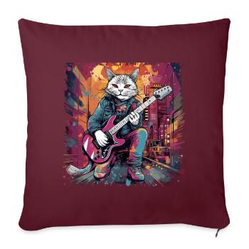 Cat Musicien E Guitare Smell N Roll Music Animal - Housse de coussin décorative 45 x 45 cm - bordeaux - Devant
