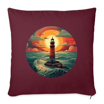 Phare au coucher du soleil - Baiser romantique - Housse de coussin décorative 45 x 45 cm - bordeaux - Devant